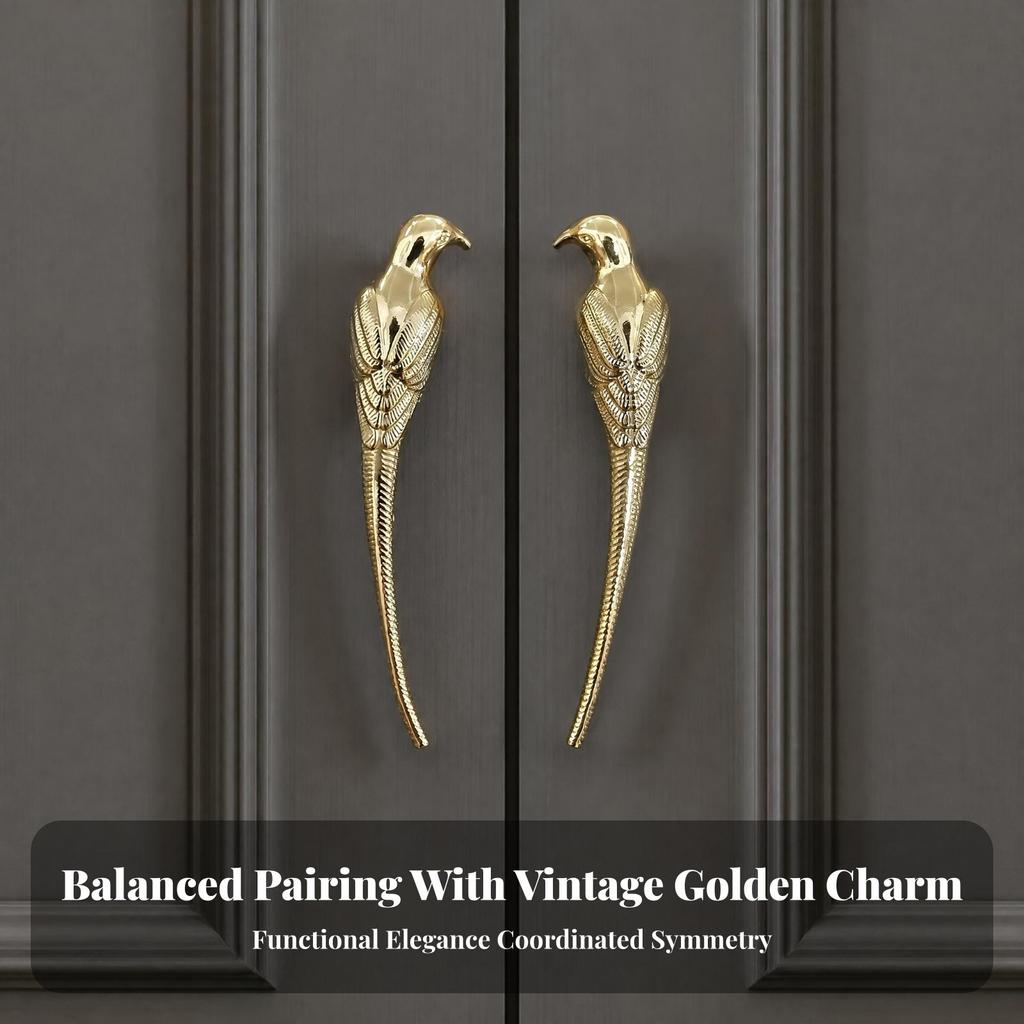 Cabinet Handle with Bird Design Gold-Colored Hardware Sturdy for Wardrobes