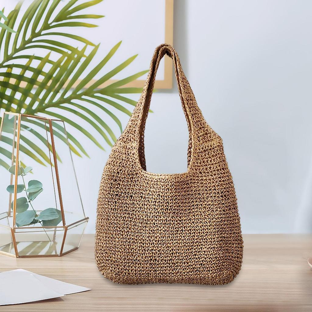 Women Straw Woven Tote Bag Shoulder Bags Retro Style Large Handmade Purse Straw Bag for Vacation Daily Wear Summer Beach Travel