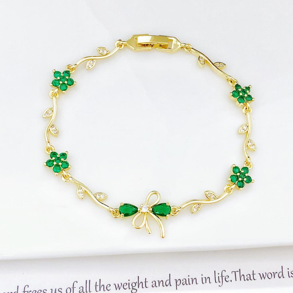 Trendy Multicolor Zircon Tulip Flower Bracelet Gold Plated Leaf Vine Chain Bracelet Romantic Wedding Party Zircon for Women