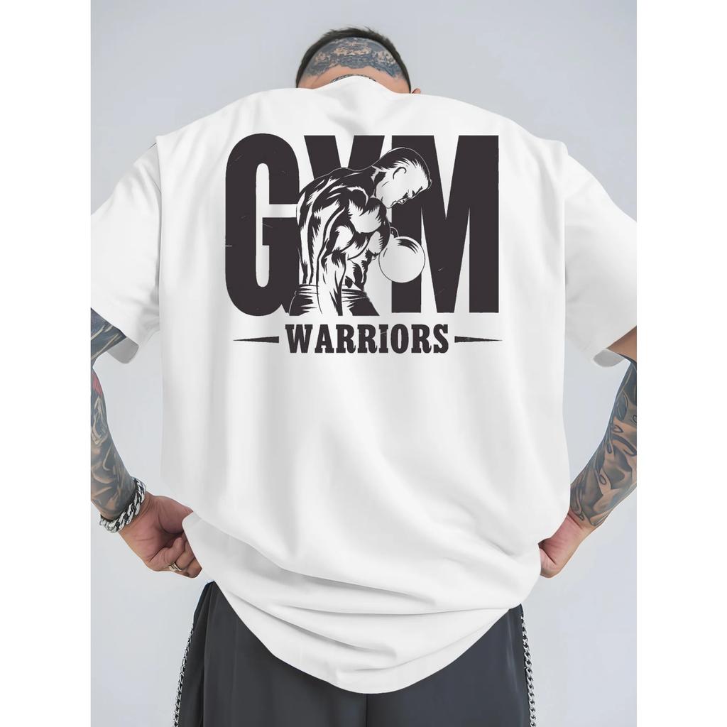 Мужская хлопковая футболка Gym Warrior Летняя с коротким рукавом Уличный стиль Спортивная посадка Белая
