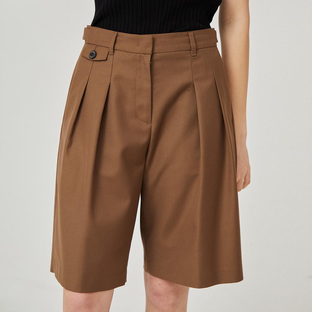 Rick Double-Pleat Single Bermuda Pants (Beige)_L4A1-Pt03C
