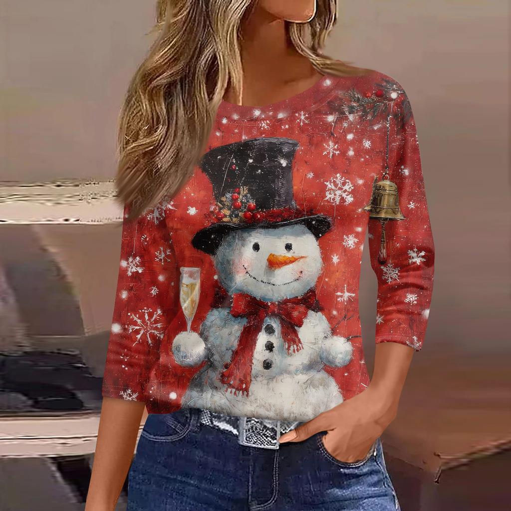 Рубашки с рукавом 3/4 для женщин, футболки с принтом, блузки, повседневные базовые топы больших размеров, пуловеры