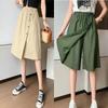 Women High Waist Irregular Knee Length Skirt Pants Office Lady's Loose Oversize Button Pockets Wide Leg Pants Elegant