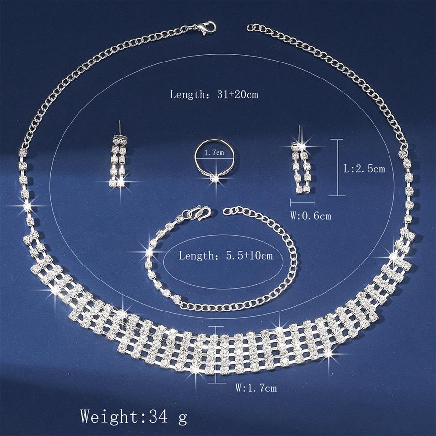 Набор колье, серьги, браслет, кольцо, ювелирный набор из четырех предметов, набор для банкетного платья, цепочка, мода, сто