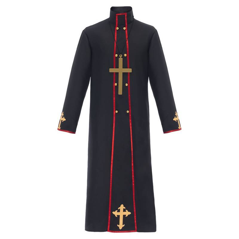 Gothic Priest Costume With Long Sleeve Jacket And Printed Details For Events
