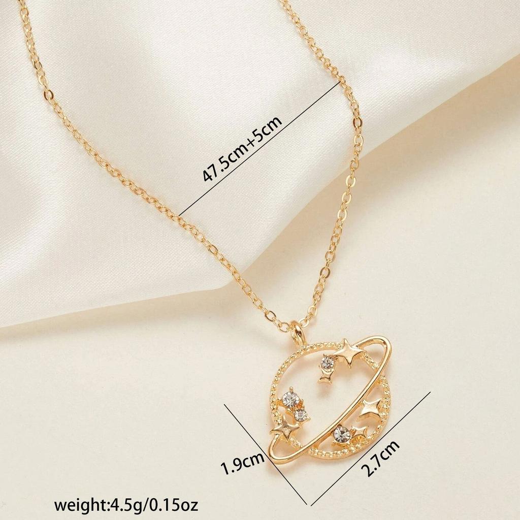 New, Fashionable Alloy Hollow Diamond-encrusted Planet Necklace, Simple Star Rhinestone Small Universe Women's Necklace