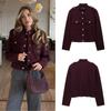 Элегантная женская укороченная куртка бордового цвета с воротником-стойкой, однобортное пальто с длинными рукавами и карманами, осенняя женская верхняя одежда 2024 года, новинка