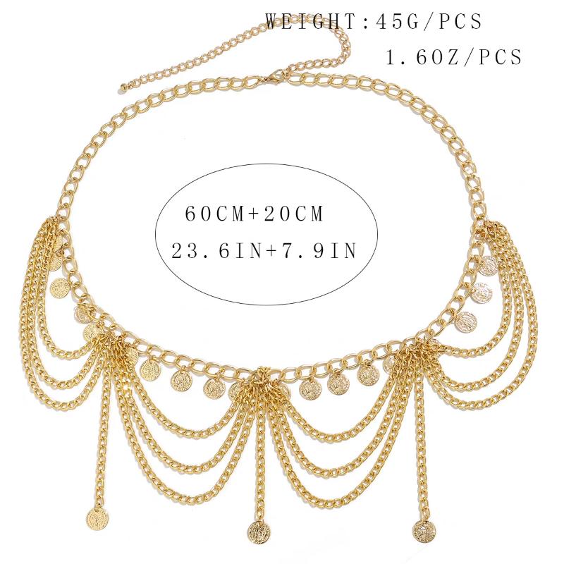 Tassel Belly Dance Waist Chain Women Gold Coin Hip Belt Fashion Costume Accessory for Performance Night Party Cosplay Dancing