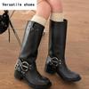 New Autumn Winter Knee High Boots Women Fashion Ladies Belt Buckle Knight Long Boots Women's Biker Booties