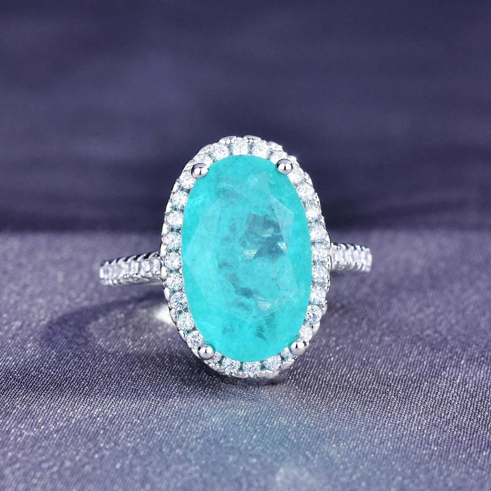 Women Simulated Paraiba Gemstone Open Ring Big Egg Shape Engagement Jewelry