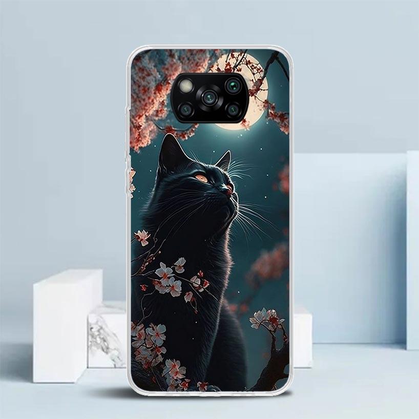 Мультяшный Милый Черный Кот Чехол Для Телефона Для Xiaomi Poco F7 Ultra X5 X6 X7 Pro M7 Redmi 15C 15 13C 13 12C 12 10C 10 10A 9 9C 9A 9T Чехол
