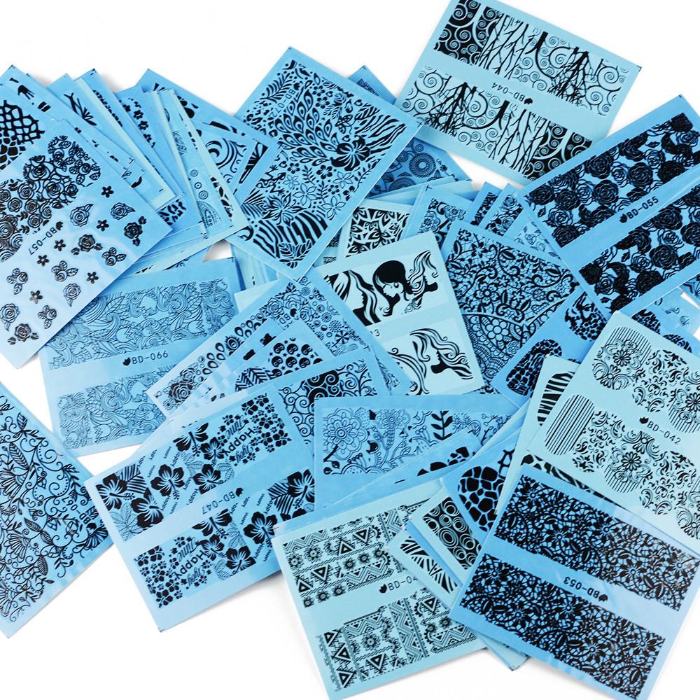 50 листов черные кружевные цветочные наклейки для ногтей, наклейки для маникюра, переводные наклейки, украшения для дизайна ногтей
