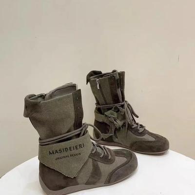 Модные женские ботильоны для спорта и бега Осень 2025 Повседневная ходьба Холщовые зимние ботинки на шнуровке с круглым носком Брендовые трендовые Zapatillas Mujer