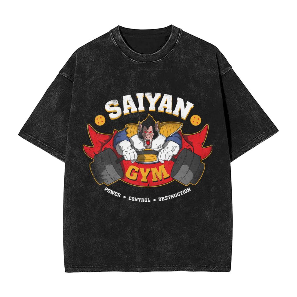 Dragon Ball Saiyan Gym T Shirts Hip Hop Washed Harajuku TShirts Anime Dbz Vintage for Men Women Streetwear Summer Tee Shirt