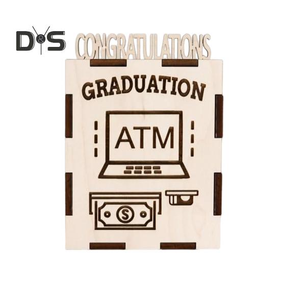 Graduation Money Gift Box Wooden ATM Design Congratulations Card Holder Money Holder Cash Box for Graduation Money Gifts