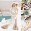Home Decor Handmade Garland With Jute Rustic Tassels String Wall Hanging Wood Bead Garland
