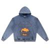 DTG Print Knitted Denim Zip-Up Hoodie Vintage Summer 8 Brother Print Zipper Hoodies  
