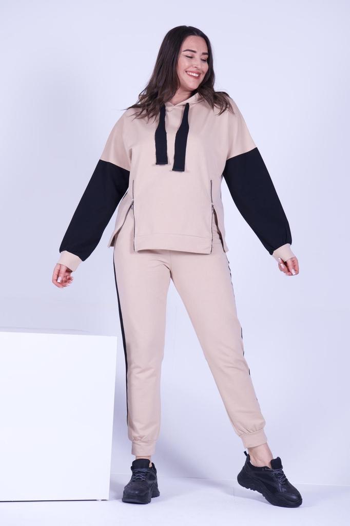Женский модный спортивный костюм большого размера с капюшоном на боковой молнии, оверсайз (большой) Размер спортивного костюма 9376