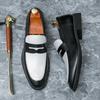 Мужские кожаные туфли большого размера на весну, черно-белой расцветки, лоферы на одной педали, британская деловая повседневная мужская обувь