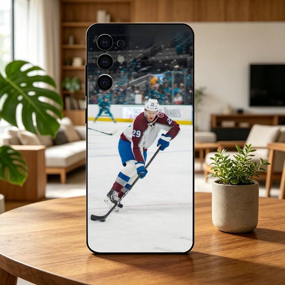 Hockey Player Nathan MacKinnon Phone Case Black Silicone Soft For Samsung S25,S24,S21,S22,S23,S30,Ultra,S20,Plus,Fe,Lite