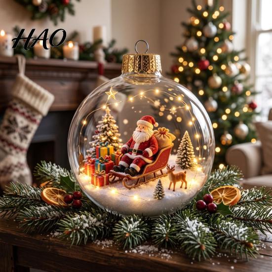Reusable Holiday Hanging Ornaments Light Up Christmas Scene Ball Ornament with Warm LED Glowing Story for Indoor Festive Night Lights Tree Decor