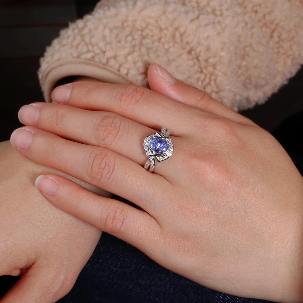 Bolaijewelry Кольцо из серебра 925 пробы с натуральным голубым танзанитом, изысканное ювелирное украшение в подарок для женщин