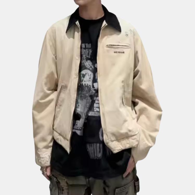 We11done Ss25 Vintage Barn Style Front Pocket Zipper Long Sleeve Jacket Men Jacket Beige WD-JK0-25-038-M-BG