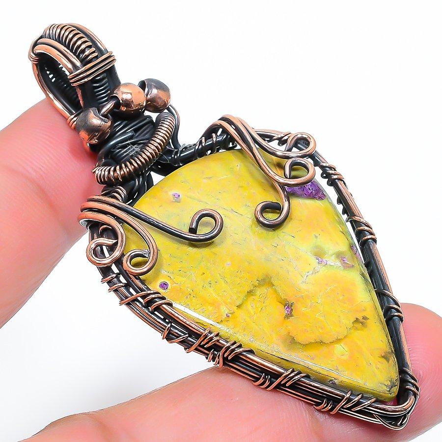 Natural Atlantisite Gemstone Handmade Copper Wire Wrap Pendant 2.68" Q7G92