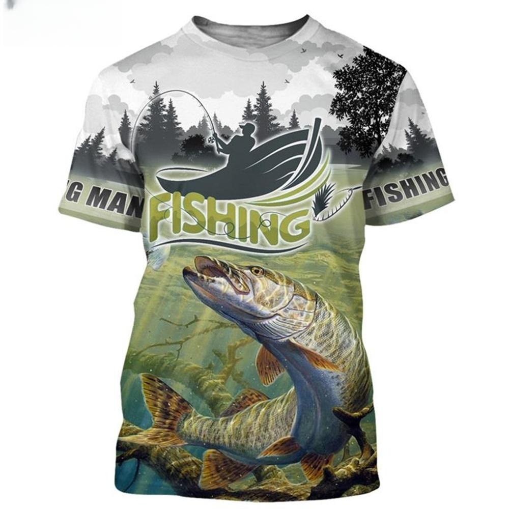 Summer Popular Carp Fishing Full Print T-Shirt for Men Fishing Apparel 3D Catfish Print T-Shirt Short Sleeve Casual Loose Top