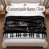 Music Piano Theme Soft Blanket Personalized Custom Name Text Print Warm Blanket Home Sofa Bedroom Decor