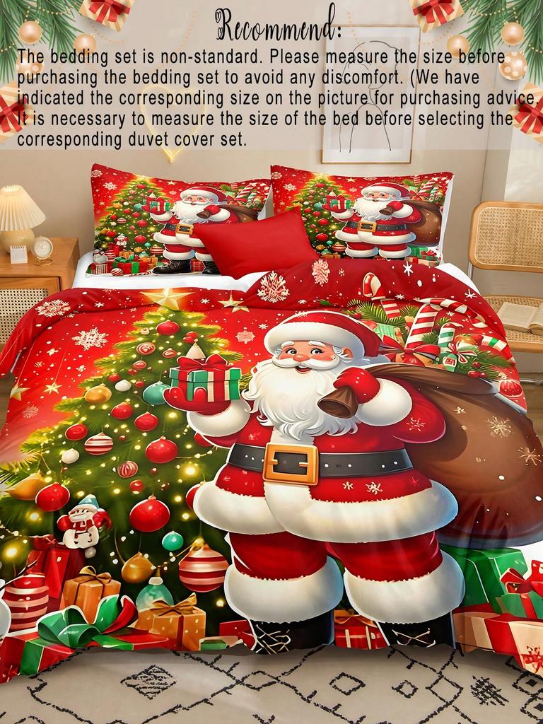 Рождественский постельный комплект Merry Christmas Набор пододеяльников, Рождественский принт 3 предмета Рождественские украшения для комнаты Набор чехлов для одеяла