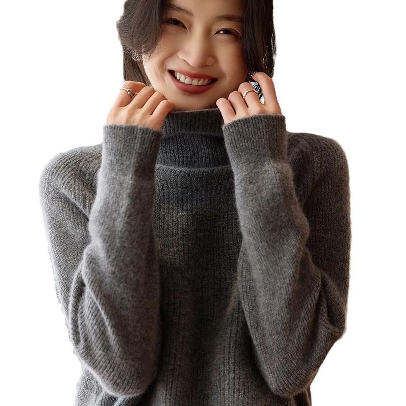 Spring New Turtleneck Sweater Knitted Sweater Wool Inner With Solid Color Loose Temperament Thin Wool Bottoming Shirt