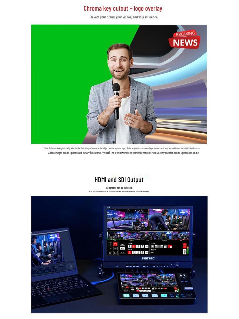 FEELWORLD L4 8-дюймовый коммутатор с 10,1-дюймовым сенсорным экраном, HDMI и SDI для многокамерной прямой трансляции
