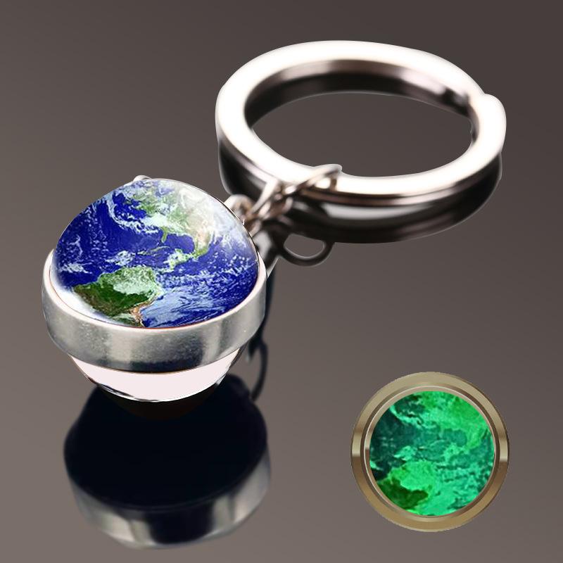 Solar System Galaxy Nebula Double Sided Glass Ball Keychain Moon Earth Mars Pendant Keychain