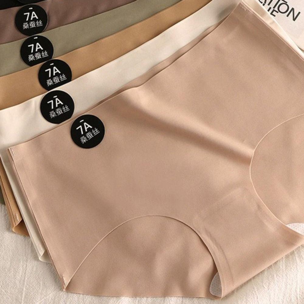 5Pcs Traceless Ice Silk Panties Mid Waist Underwear for Women Simple Seamless Briefs  Girl