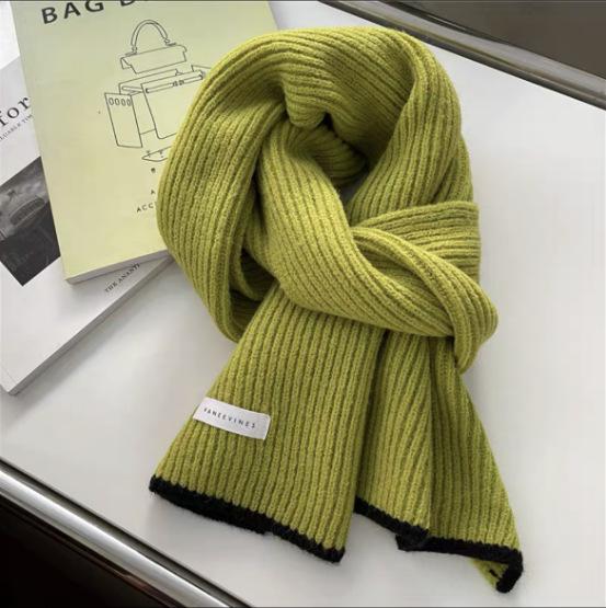 Korean cotton knitted wool scarf women's autumn and winter atmosphere white thickened warm solid color scarf