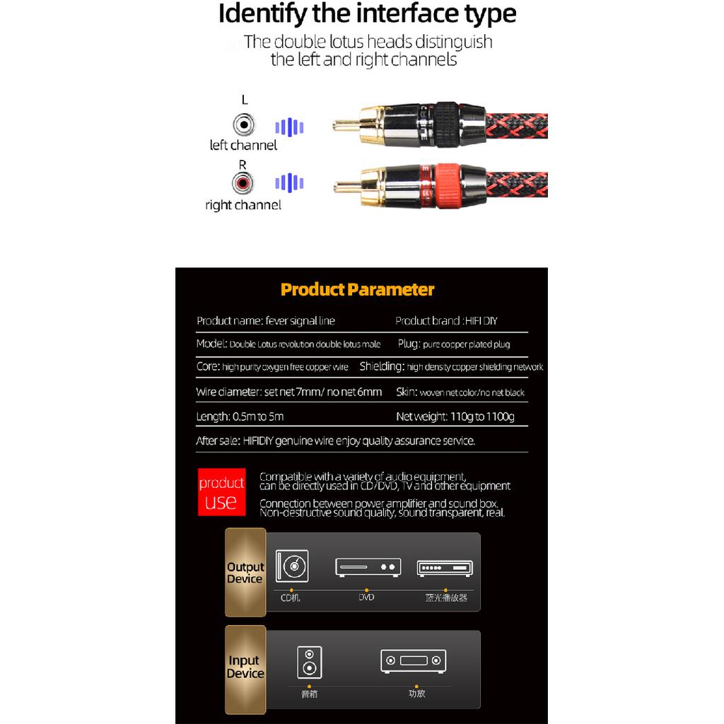 Hi-Fi RCA Кабель Высокое Качество 4N OFC HIFI 2RCA-2RCA Штекер-Штекер Аудио Кабель Основное Ядро Независимое Экранирование Одна ПараХороший продукт