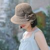 Women's Sun Hat Handmade Straw Woven Bucket Hat with Bow Foldable Sun Protection Fishing Hat for Outdoor Travel Beach