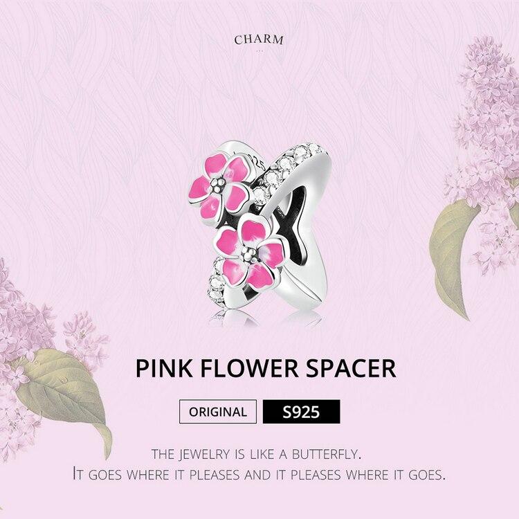 WOSTU Стерлингового серебра 925 пробы, розовый цветок, разделитель, бабочка, подвеска из бисера, подходит для оригинального браслета, ожерелья для женщин, ювелирные изделия