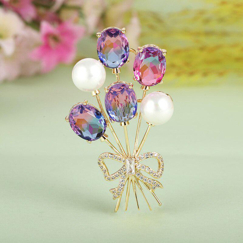 Blucome Shiny Cubic Zircon Flower Bow Shape Brooches Women Men Special Design Simulated Pearl Copper Wedding Bouquet Brooch Pins