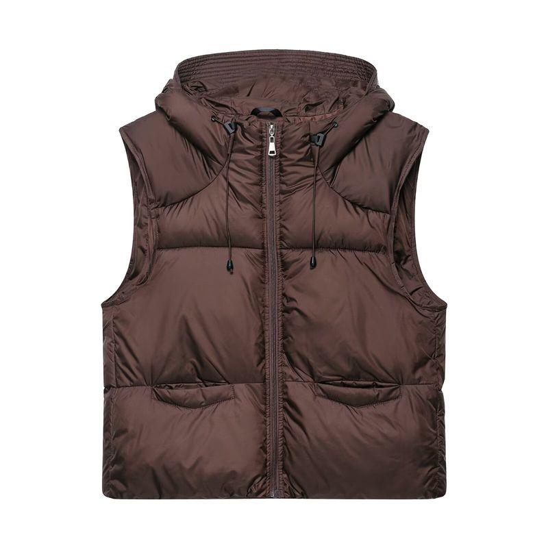 Kaslead New Women Clothes Western Style Fashion Simple and Versatile Hood Zipper Ornament Cotton-padded Jacket Vest Vest
