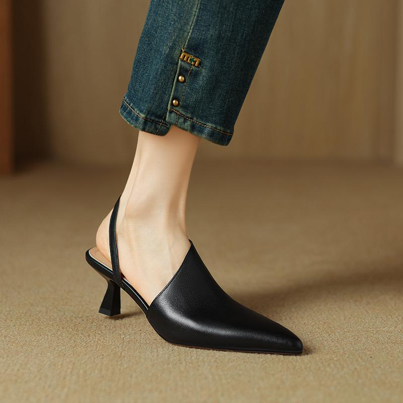 Модные Сандалии для Женщин Размеры 34-40 Натуральная Кожа Высокий Каблук Летняя Обувь 2025 Сексуальные Остроносые Для Вечеринки Офиса Платья Женские Сандалии