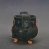 Blue Glaze Flower-Inlaid Triple-Legged Incense Burner - Double Ear Antique Display Piece