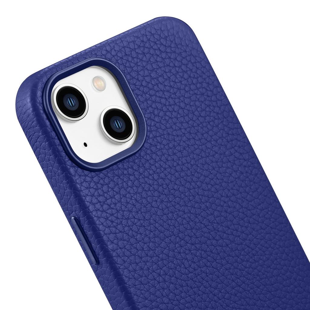 iPhone 14 Plus Magnetic Leather Case with MagSafe Litchi Premium Leather Case Navy Blue