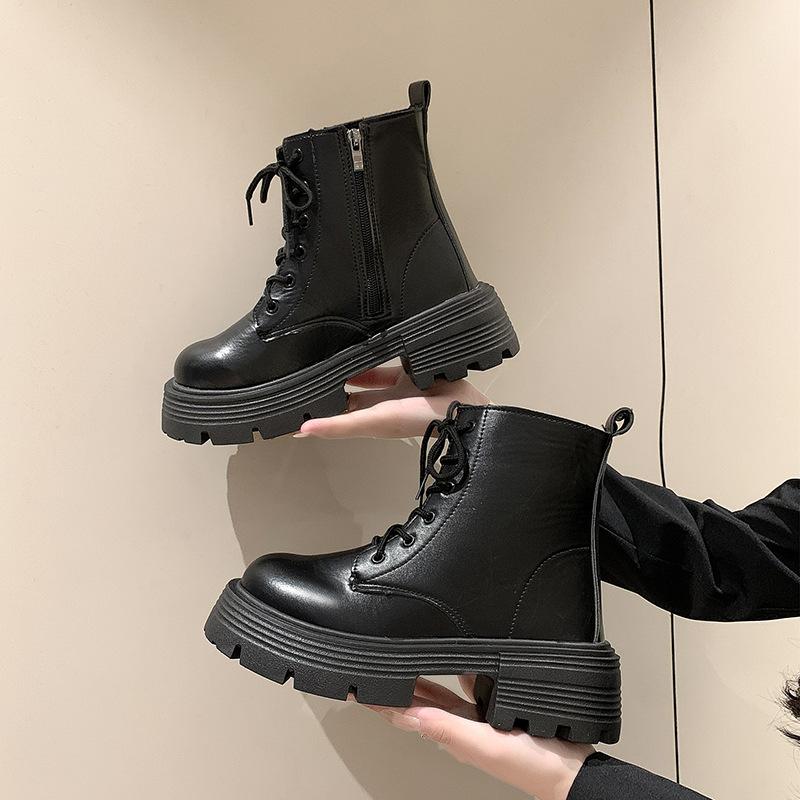 Ботинки Martin женские 2025 осень-зима новые ботинки на платформе в британском стиле ретро с круглым носком на толстом каблуке со шнуровкой на молнии короткие ботинки