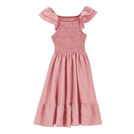 Girls Summer Dress Smocked Ruffle Sleeve Square Neck A-Line Sundress Cute Princess