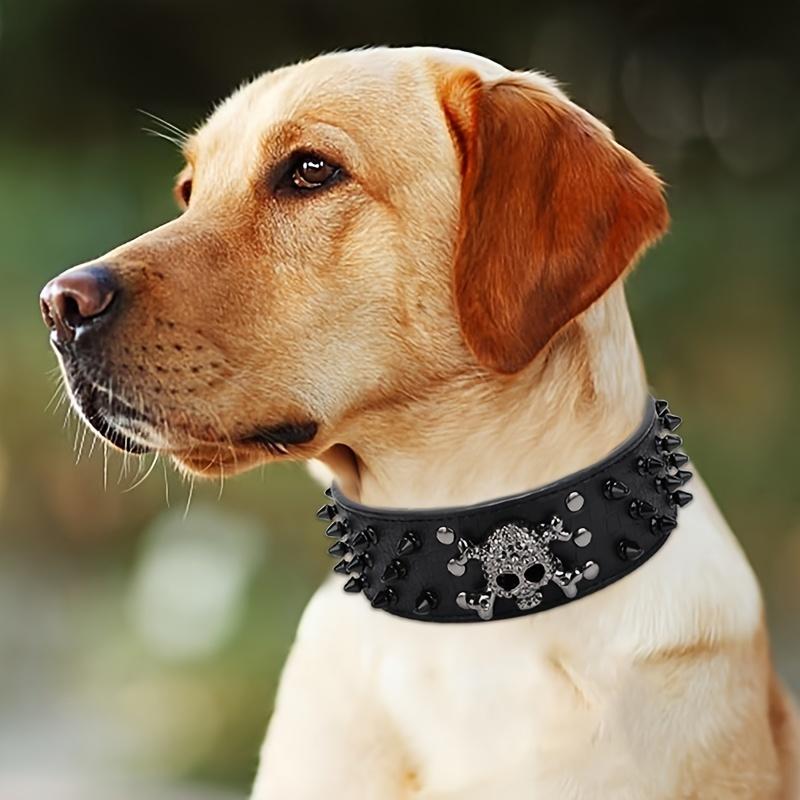 Крутой ошейник для собак с шипами в стиле панк, кожаный ошейник с черепами для крупных пород золотистого ретривера, хаски, бордер-колли