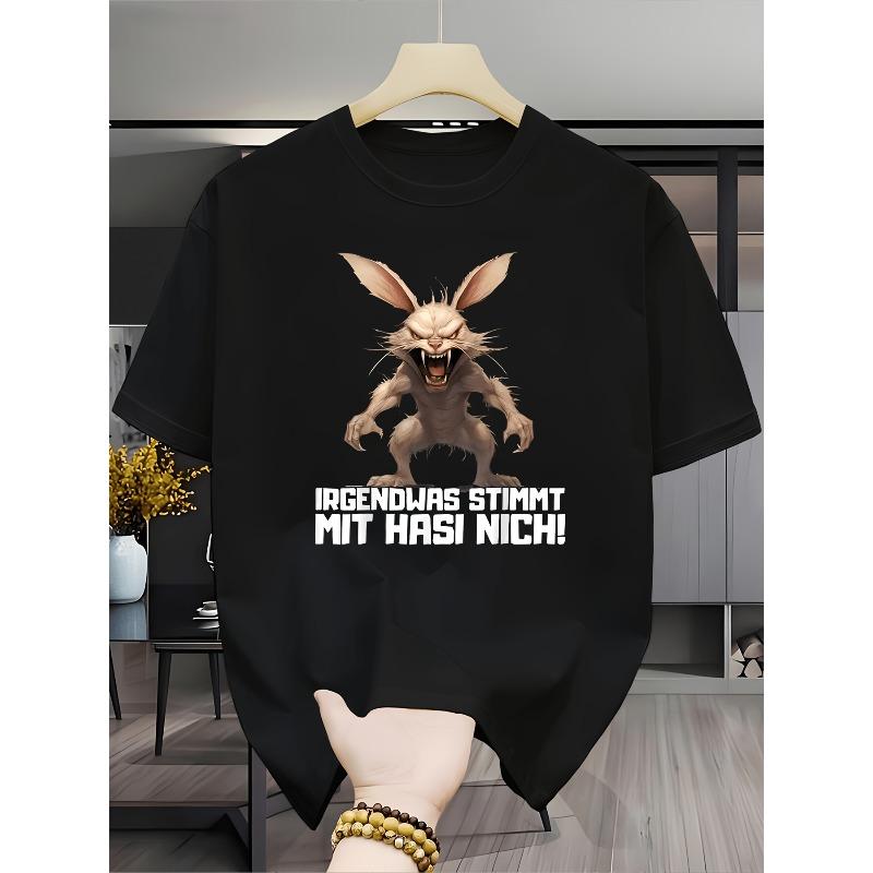 Мужская модная футболка с круглым вырезом, Мужская футболка с коротким рукавом в стиле мемов с черным юмором, Жестокий мультяшный кролик в стиле немецкого юмора, Незаменимая вещь для ежедневных поездок