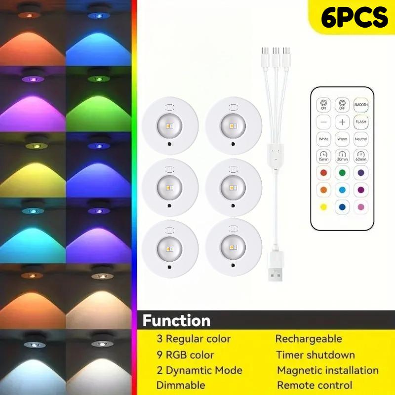Светодиодные RGB-споты для шкафа 12 цветов Ночник Перезаряжаемые Беспроводные Диммируемые С пультом дистанционного управления Свет для винного шкафа
