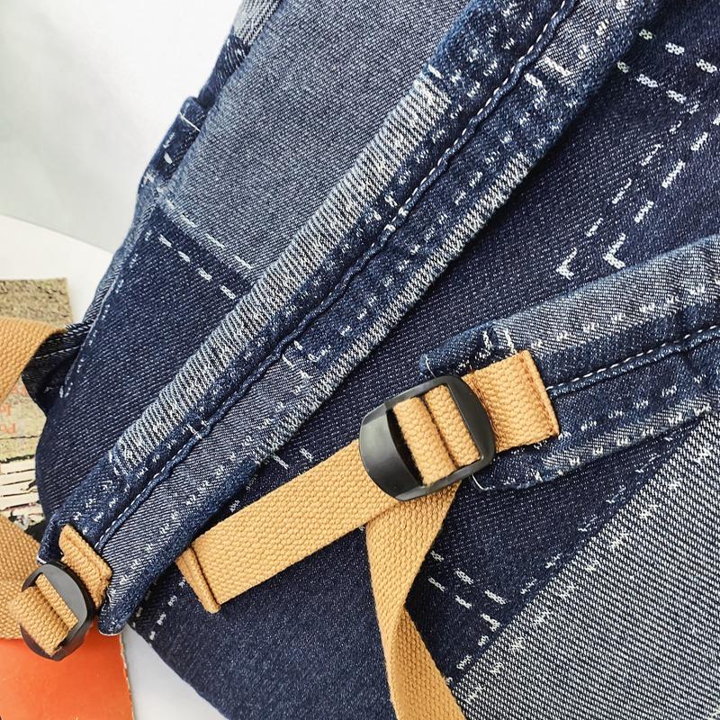 Рюкзак с контрастной строчкой из джинсовой ткани, школьный рюкзак большой вместимости